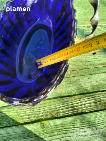 Хромирана кошница с купа от кобалтово синьо стъкло, снимка 4 - Антикварни и старинни предмети - 47990737