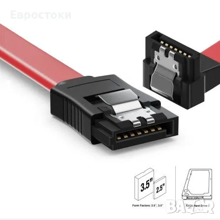 EWENT кабел SATA III SPEED 6 Gbits с метални скоби, SATA L-Type 90° кабел, 50 см, цвят: червен, снимка 3 - Кабели и адаптери - 50245345