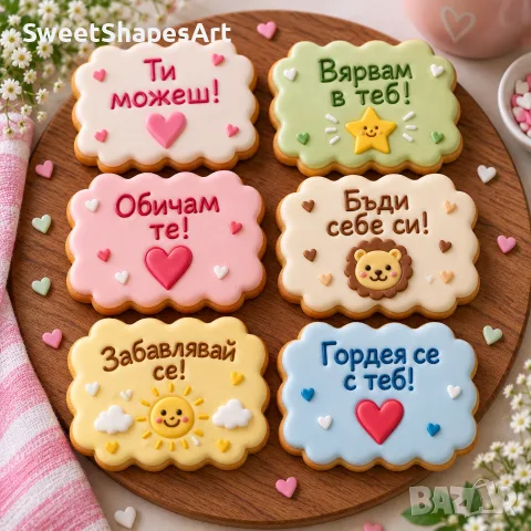 Комплект резец и 6 щампи – сладки послания за кутията за обяд, снимка 2 - Форми - 56014098