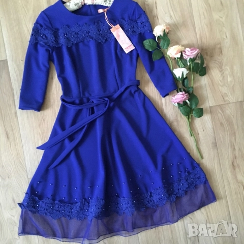 Разпродажба спешно! Нова рокля черна розова синя до коляното разкроена , снимка 6 - Рокли - 52840846