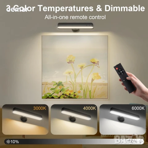 Speclux LED стенна лампа с батерия 7500mAh, 15 RGB цвята, въртене на 360°, (1 брой, черна), снимка 2 - Лед осветление - 51418641