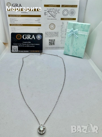Сребърно колие с мойсанит (диамант) 1 карат, снимка 6 - Колиета, медальони, синджири - 53306139