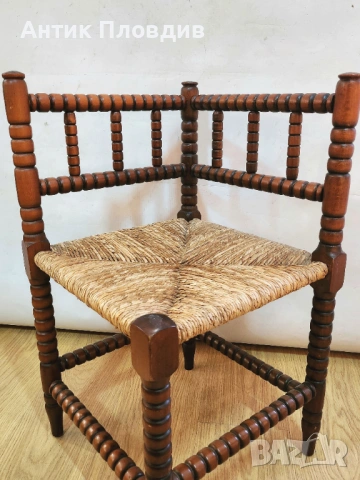 Античен френски ъглов стол с папурена седалка/дамски, снимка 4 - Антикварни и старинни предмети - 53381138