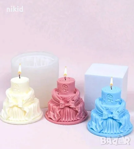 3D Висока торта на етажи с пандела панделка силиконов молд форма фондан шоколад гипс свещ смола , снимка 4 - Форми - 48893222