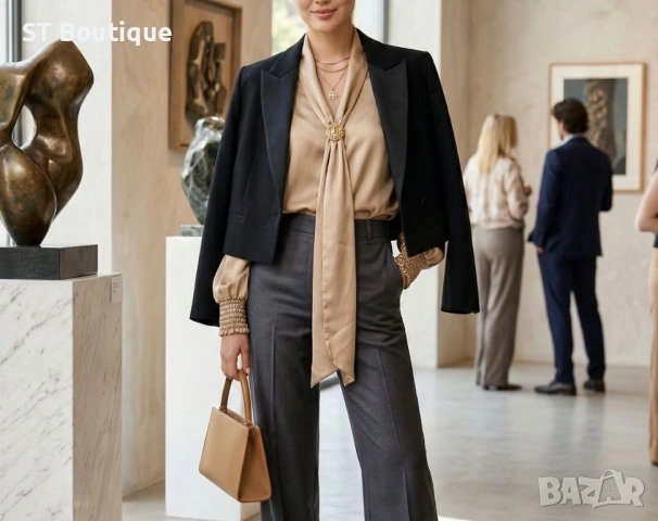 Дамска риза сатен с обемно златист акцент