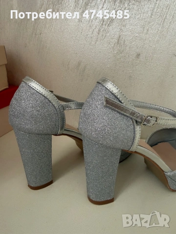 Обувки с ток (сребристи), снимка 5 - Дамски обувки на ток - 53585083