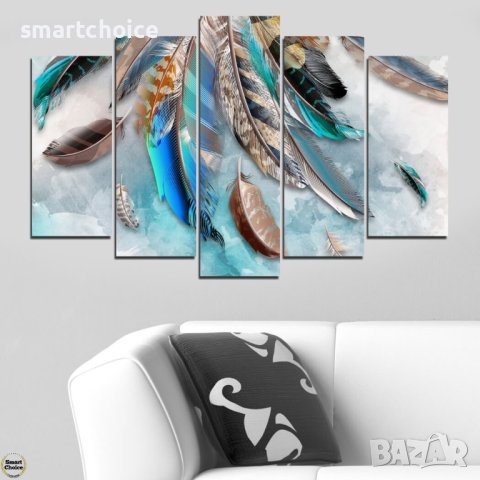 Декоративно пано - картина за стена от 5 части - Дъжд от пера. HD-5058, снимка 1 - Пана - 41678958
