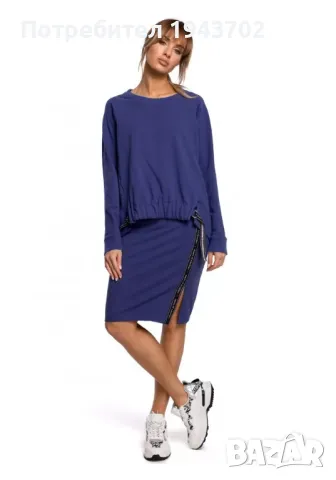 Дамска блуза с асиметрична кройка в цвят индиго M492 MOE1