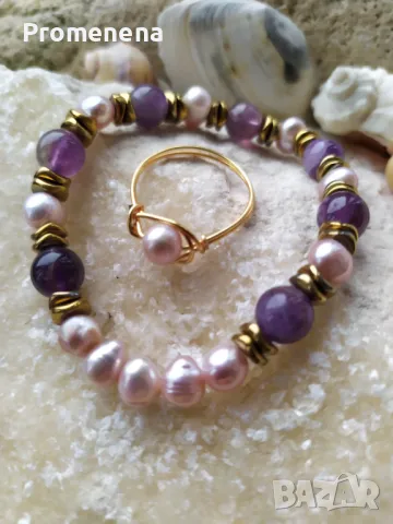 Комплект Гривна от естествени кристали и пръстен, снимка 13 - Гривни - 47622272