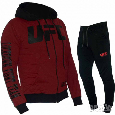 Спортен екип UFC 1648, бордо, памук и ликра, с качулка, снимка 1 - Спортни дрехи, екипи - 36146788