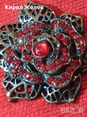 СТАРО БРОНЗОВО ФЛОРАЛНО УКРАШЕНИЕ БРОШКА с ГРАНАТИ ЧЕРВЕНИ КАМЪНИ КРИСТАЛИ 15350, снимка 9 - Други - 29825574