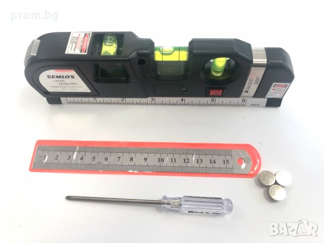 лазерен нивелир с ролетка 2,5 м и линия 30 см, внос от Германия, снимка 3 - Шублери - 35733650