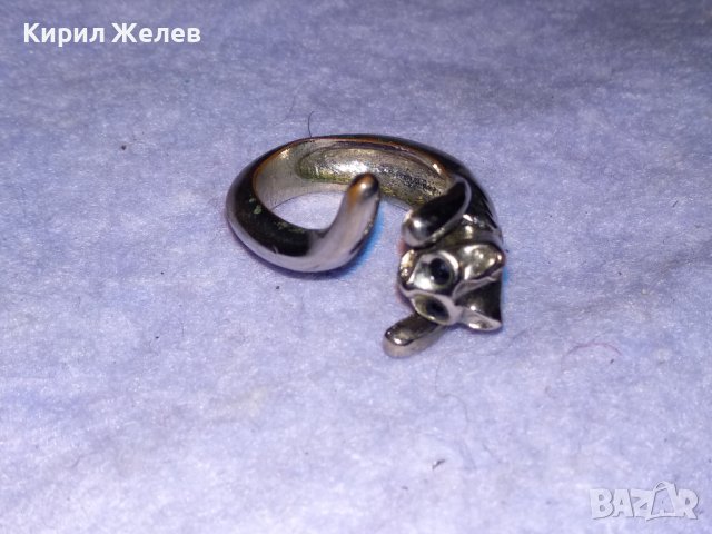 СТАР МЕДЕН НИКЕЛИРАН ФИГУРАЛЕН ВИНТИДЖ АРТ ПРЪСТЕН КОТЕ 38736, снимка 4 - Пръстени - 41761506