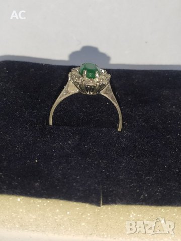Сребърен пръстен с зелен камък, снимка 4 - Пръстени - 38734448