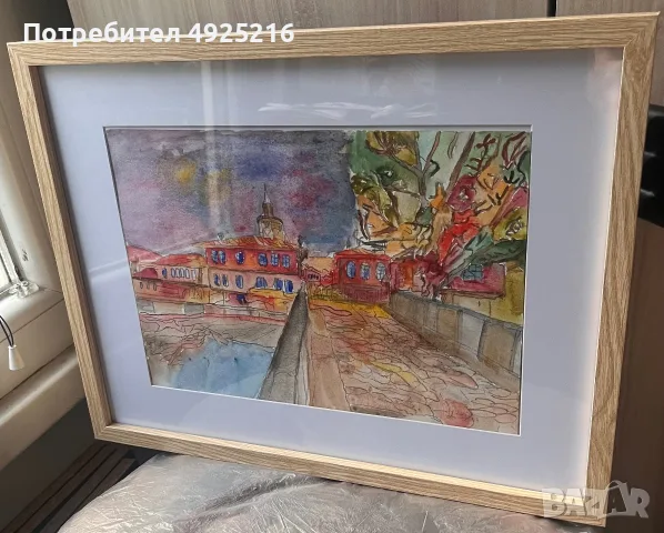 Трявна – оригинална акварелна картина с рамка и паспарту, снимка 3 - Картини - 55828903