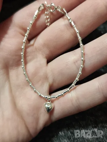 Дамска сребърна гривна със висулка Сърце, снимка 3 - Гривни - 48291114