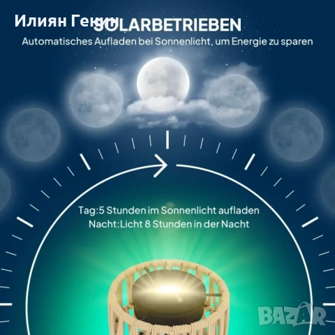Соларна подова лампа Outsunny, ратанова със сензор, снимка 9 - Соларни лампи - 53487647
