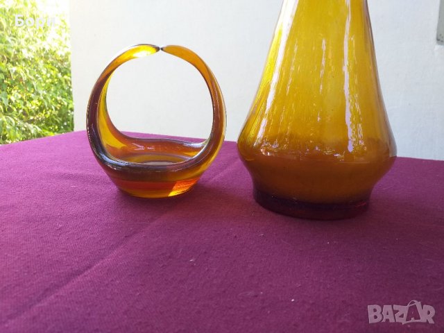Стара стъклена ваза и купа, снимка 3 - Вази - 33972038