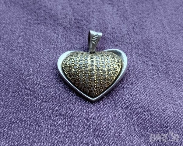 златна висулка с камъни- сърце- 14 карата- 585- Ново- медальон, снимка 3 - Колиета, медальони, синджири - 42547385