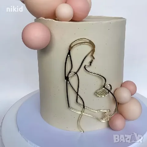 Бременна жена контур златен топер украса декор торта парти baby shower, снимка 4 - Други - 47793320