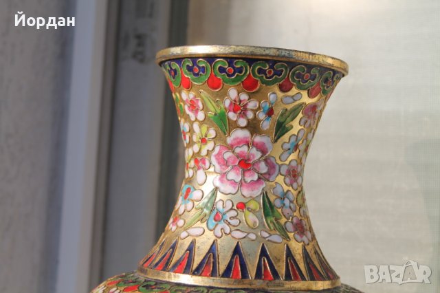 Китайска ваза месинг с емайл , снимка 8 - Колекции - 39699486