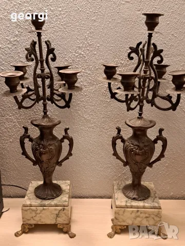 два френски ретро свещника с мраморен пиедестал , снимка 9 - Декорация за дома - 48454332