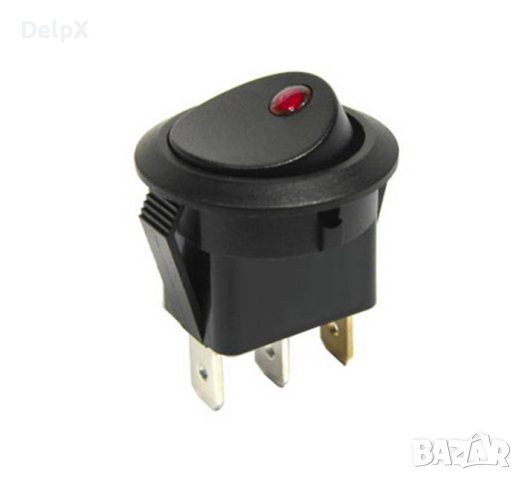 Ключ, 3pin, 2 положения, светещ, зелен, 12VDC, 6A, Ф20mm, снимка 1