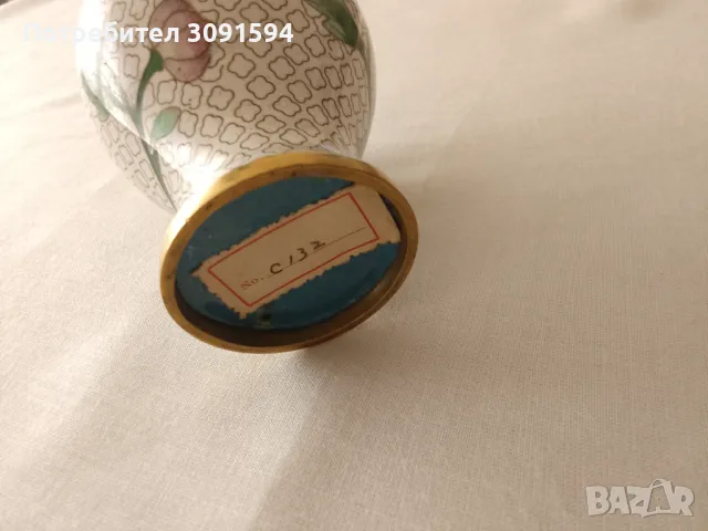 медна ваза Cloisonne - клозоне, клетъчен емайл., снимка 5 - Антикварни и старинни предмети - 47834680