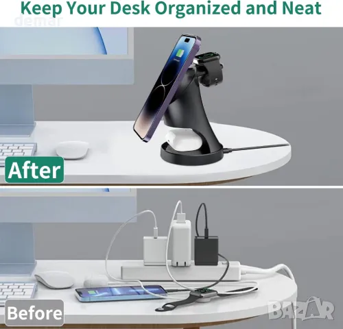 3 в 1 безжична зарядна станция, магнитно безжично зарядно за Apple устройства, 15W, снимка 6 - Безжични зарядни - 50286535