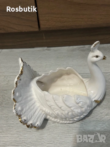 Стара порцеланова кашпа лебед , снимка 4 - Колекции - 53415123