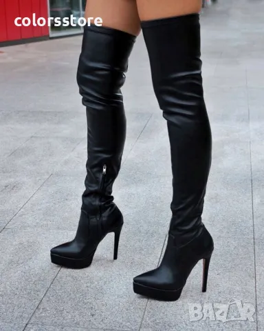 Чизми на ток - черна кожа - KCM10, снимка 2 - Дамски ботуши - 48843562