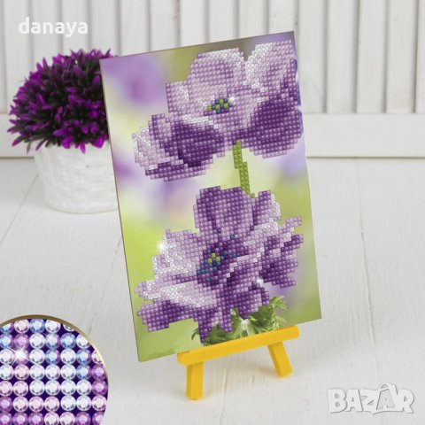 3374 Диамантен гоблен Лилави цветя/Пеперуда, снимка 3 - Декорация за дома - 38961226