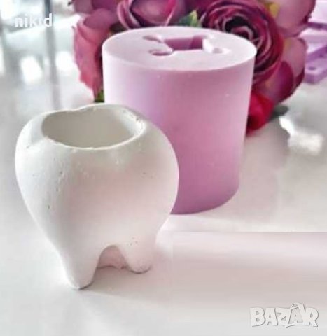 3D Зъб зъбче корен кашпа силиконов молд форма фондан гипс декор саксия свещ, снимка 2 - Форми - 41148623