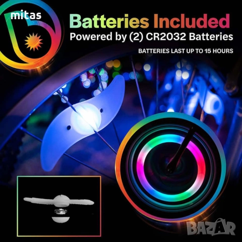 Многоцветна LED светлина за спици на велосипед, Водоустойчива, 12.5 см, снимка 4 - Аксесоари за велосипеди - 52282796