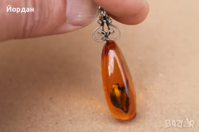 Сребърна игла с кехлибар, снимка 6 - Колиета, медальони, синджири - 49771442