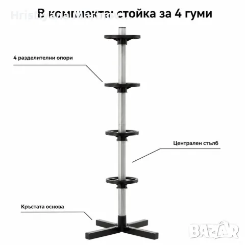 Вертикална стойка за съхранение на 4 автомобилни гуми, до 100 кг, снимка 4 - Аксесоари и консумативи - 56082161