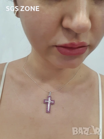 Сребърен кръст с рубин, изумруд или сапфир, снимка 10 - Колиета, медальони, синджири - 53029684