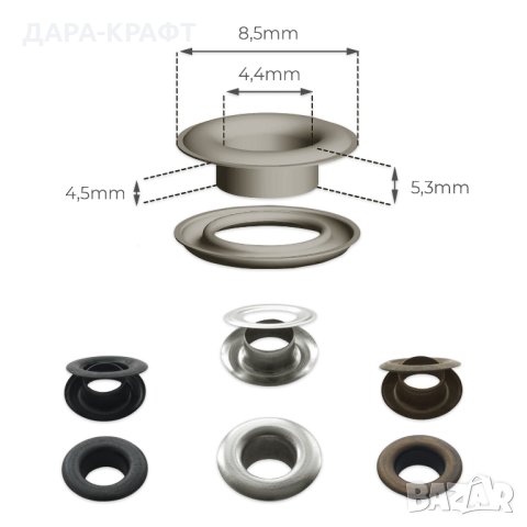 Капси с шайби - 3, 4, 5, 6, 8, 10мм - Злато, Антик, Никел, Оксид, снимка 3 - Други - 42225013