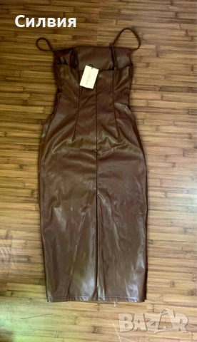 Нова дълга лъскава кожена рокля "Shein" / "Шейн" с етикет, размер XS, снимка 2 - Рокли - 52548113