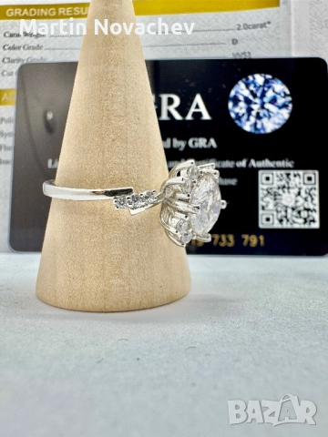 Сребърен пръстен с мойсанит (Диамант) 2 карата, снимка 4 - Пръстени - 51782381