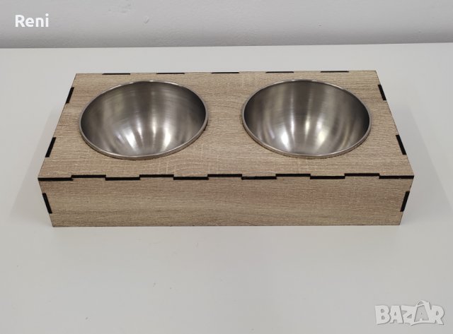 2 метални купички за храна и вода с дървена поставка - ПОДАРЪК гравиране на име, снимка 4 - Други стоки за животни - 41665934