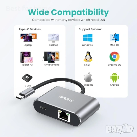 USB-C към Ethernet адаптер, USB Type-C (Thunderbolt 3) към RJ45 мрежов порт , снимка 6 - Кабели и адаптери - 53726495