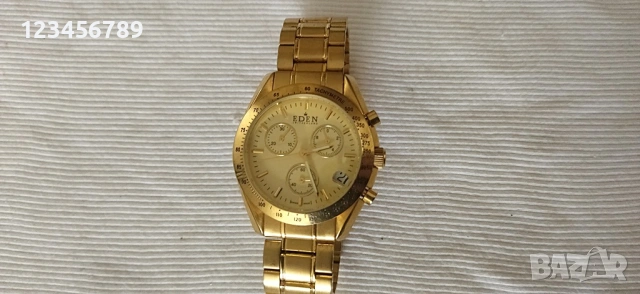 Кварцов мъжки Швейцарски часовник, работещи всички стрелки,златист циферблат, снимка 2 - Мъжки - 53578943