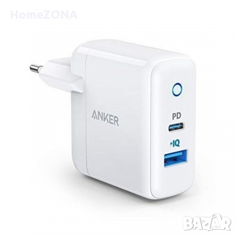 Зарядно за телефон Anker PowerPort PD+2, 33W зарядно с 18W PD и 15W PowerIQ, бял