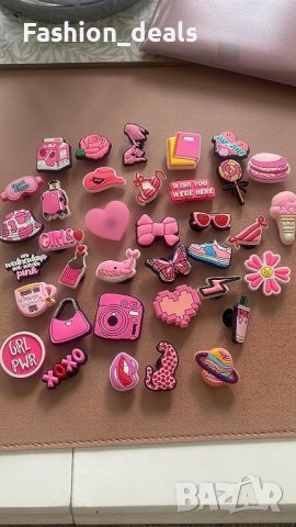 Нови 36 броя различни форми розови аксесоари за обувки Croc джапанки Момичета Подарък, снимка 10 - Други - 41793894