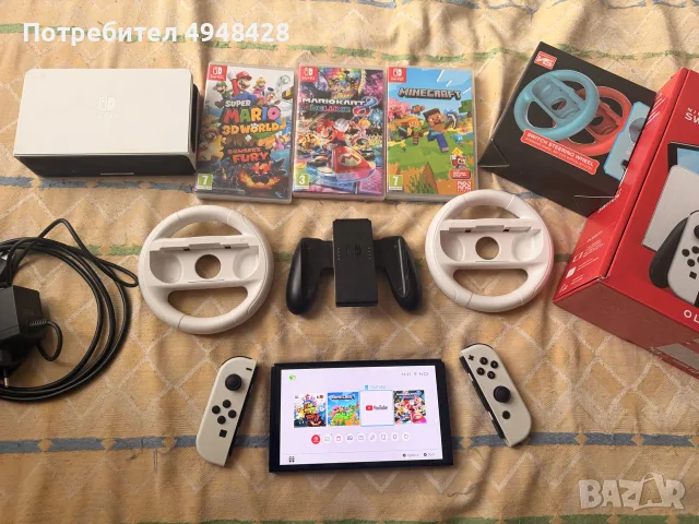 Nintendo Switch oled с 3 игри и 2 волана