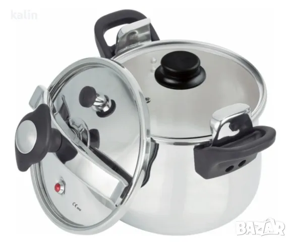 Тенджера под налягане Rosberg, 5л/7л/9л, Индукция, Неръждаема стомана, Стъклен и метален капак, снимка 2 - Съдове за готвене - 49560371