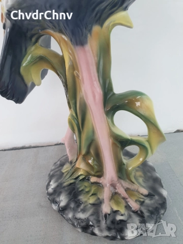 Сив кралски жерав статуетка 83см-5кг/голяма италианска порцеланова фигура на птица, снимка 12 - Статуетки - 51582219