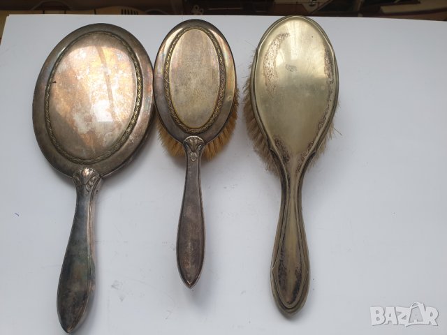 Стари посребрени две четки и огледало, снимка 11 - Антикварни и старинни предмети - 41067802