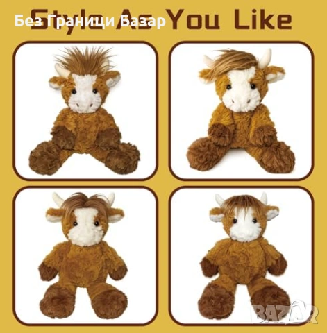 Нова Плюшена Highland крава 13.5" / 34.3 см гушкаща играчка за деца, снимка 5 - Плюшени играчки - 53535092